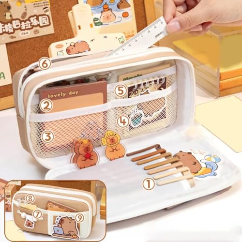 Image of Alokik Cute Aesthetic Pencil Pouch with 9 Compartments, Large Capacity Stationery Organizer with Removable Patch, Multi Pocket Zipper Pen Case for School, Office, Kids & Girls (Panda Theme)