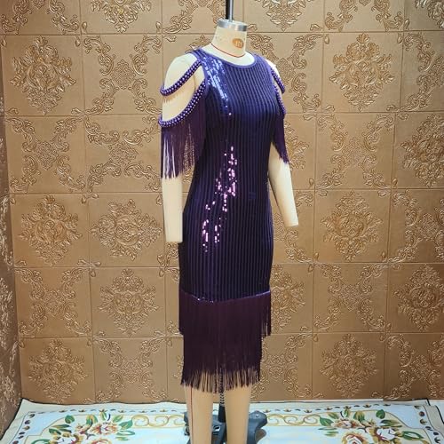 Image of Cololura Sexy Elegant Women Sequin Long Sleeve Tassel Bodycon Midi Dress Party Evening Gown Formal Dress
