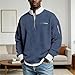 PUNAEE 2026 Men's Casual Fashion up Collar Contrasting Zipper Sweatshirt, Men's Daily Loose and Simple Waffle Half-Zip (US, Alpha, XX-Large, Regular, Regular, Dark blue)