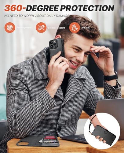 OCASE for iPhone 14 Pro Max Case, Detachable 2 in 1 PU Leather Wallet Case with Card Holders, Wireless Charging, RFID Blocking, Kickstand, Shockproof Flip Folio Phone Cover, Black - Image 3