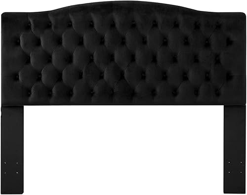 Miniatura 4 de 24KF - Cabecera capitonada tapizada en tela de terciopelo con botones, tamaño Queen, Matrimonial, color negro