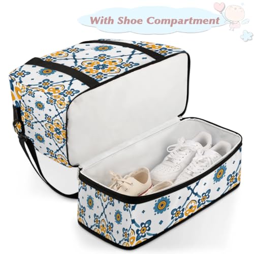 Boho Retro Pattern Colorful Travel Duffle Bag, Collapsible Travel Bag Sports Gym Bag With Shoes Compartment Weekender Bag Overnight Bag For Women Men4