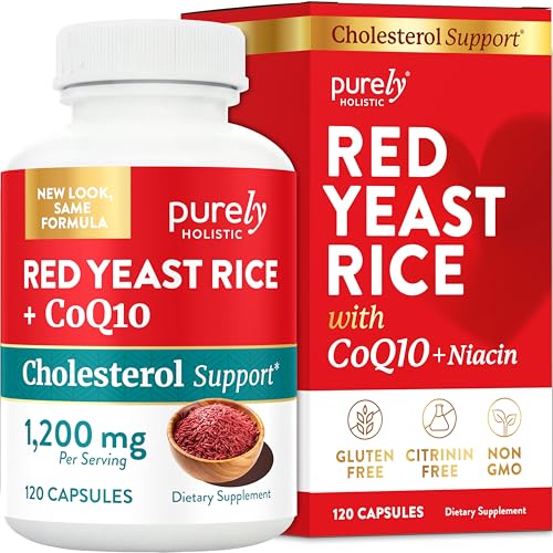 Red Yeast Rice 1200mg with CoQ10 & Flush Free Niacin, 120 Vegan and Vegetarian Capsules - Non Irradiated - Citrinin Free - Supports Healthy Cholesterol Levels & Cardiovascular System
