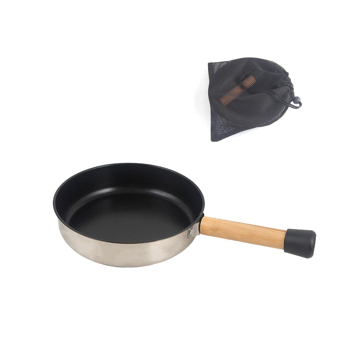 Nonstick Camping Frying Pan with Detachable Wooden Handle & Storage Bag
