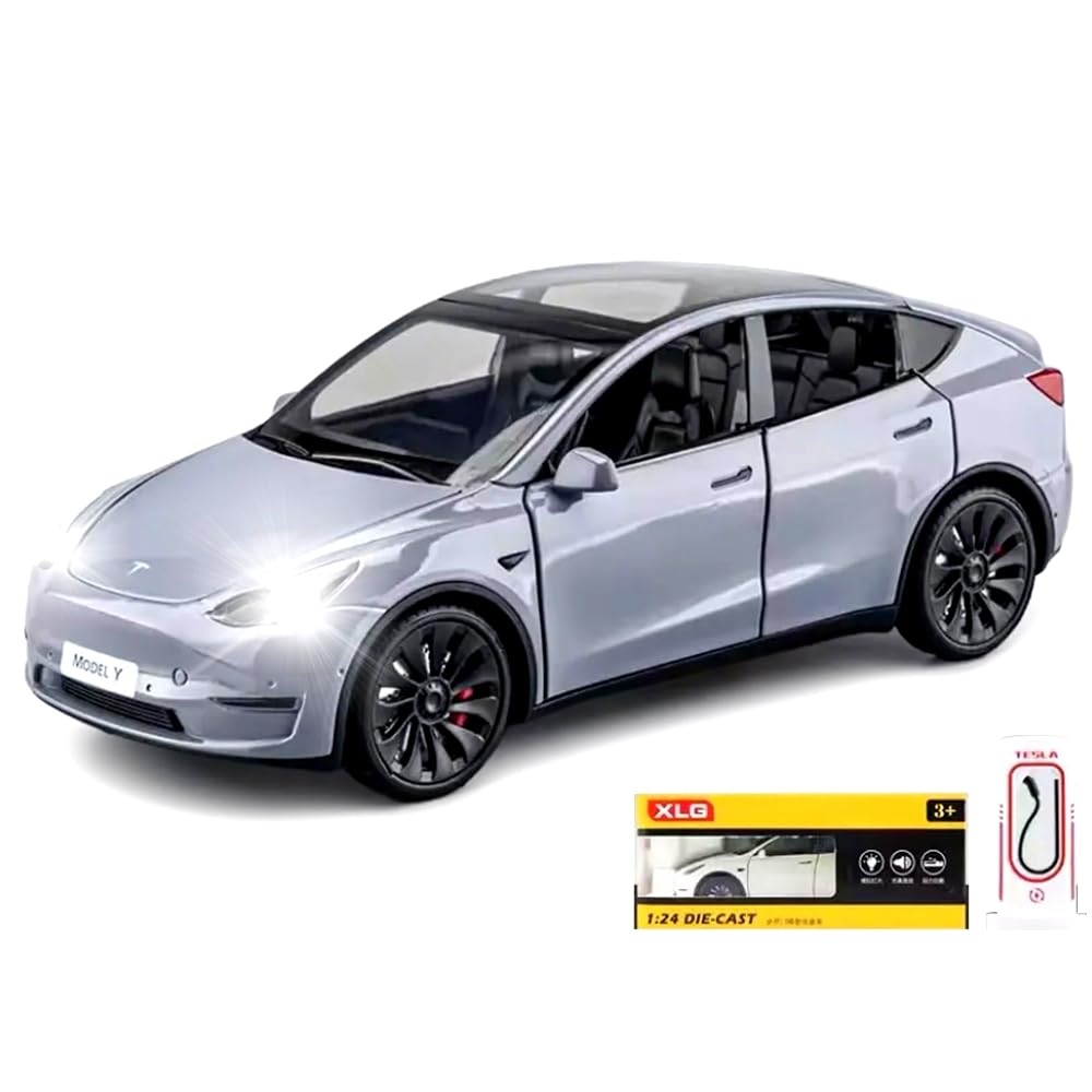 1:24 Scale Model Y Alloy Car Model Diecast Toy Vehicles for Kids, car Model Toy，Pull Back Alloy Car with Lights and Music，Gifts for Adults and Children, Decorative Objects, Collectibles. (Grey)