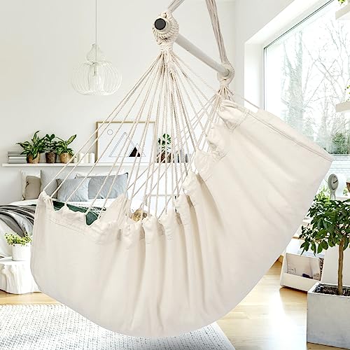 Y- Stop Hammock Chair Hanging Rope Swing Chair, Max 500 Lbs, 2 Seat Cushions Included, Removable Steel Spreader Bar With Anti-Slip Rings, Hardware Kit-For Indoor Or Outdoor(Beige) #TOP6