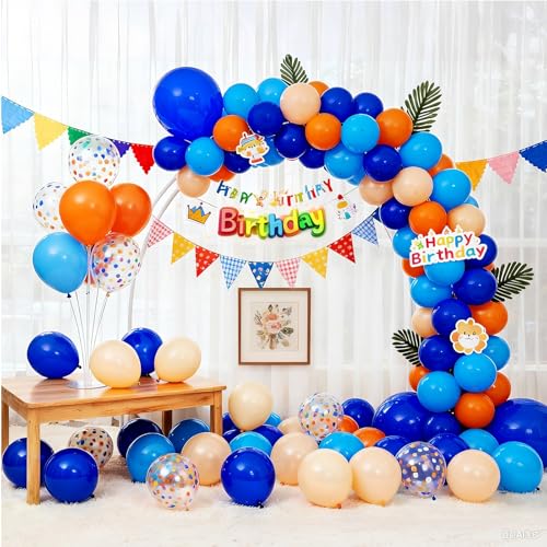 Image of Bezente Blue and Orange Party Latex Balloons Kit 60pcs 12-in with 1 ribbon | Light Royal Blue Nude Orange Confetti Helium Balloons for Kids Birthday Baby Boys Shower Anniversary Graduation Party Decor