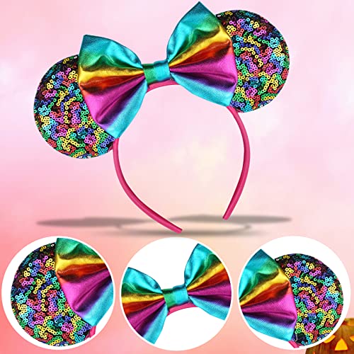 Image of FANYITY Mouse Ears, Sequin Mouse Ears Headband for Boys Girls Women (rainbow ear)