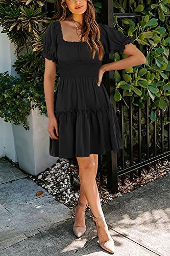 Image of Womens Babydoll Mini Dress Casual Square Neck Short Sleeve Summer Dresses