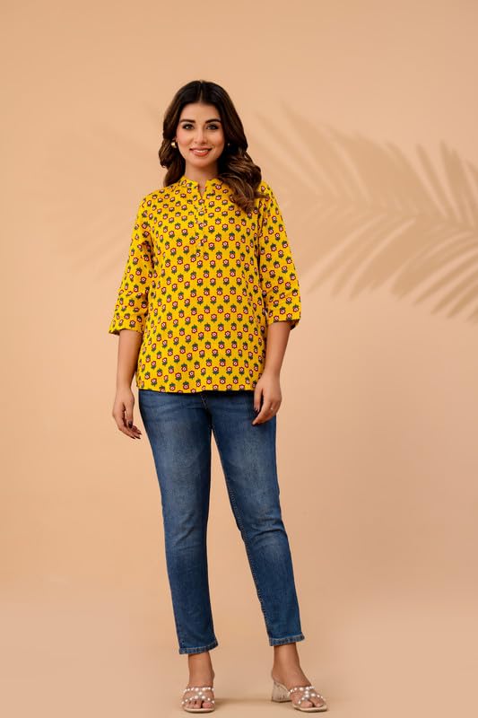 Image of Women's Cotton Printed Kurta Top | 3 /4 Sleeve Straight Kurti Casual Outings