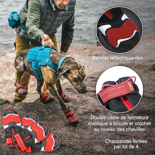 Kurgo Hundeschuhe Blaze Cross - Ganzjahres-Pfotenschutz - wasserfest, reflektierend, rutschfest - inkl. 2 Schuhe - Grau – S