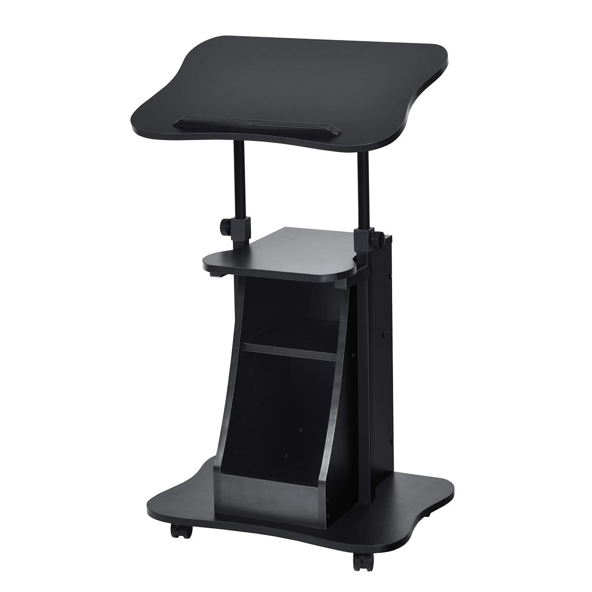 COSTWAY Mesa para Ordenador Portátil Altura Ajustable con Ruedas y Estante Carro para Computadora para Oficina Hogar Negro