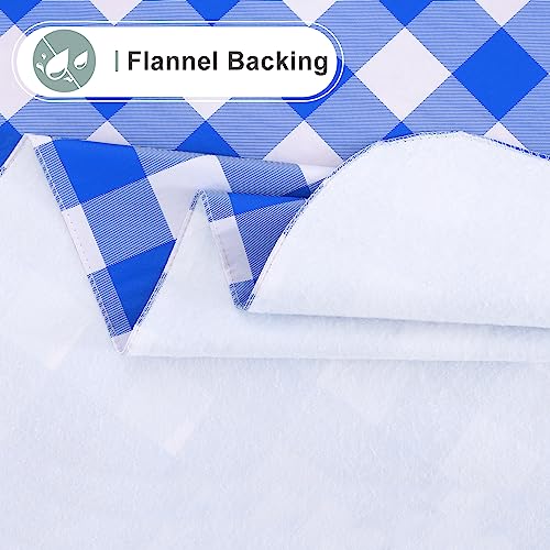 Image of misaya Round Waterproof Vinyl Table Cloth, Buffalo Flannel Backed Tablecloth, Wipeable Plastic Table Cover for Dinner, Kitchen, Picnic (60 inch, White and Blue)