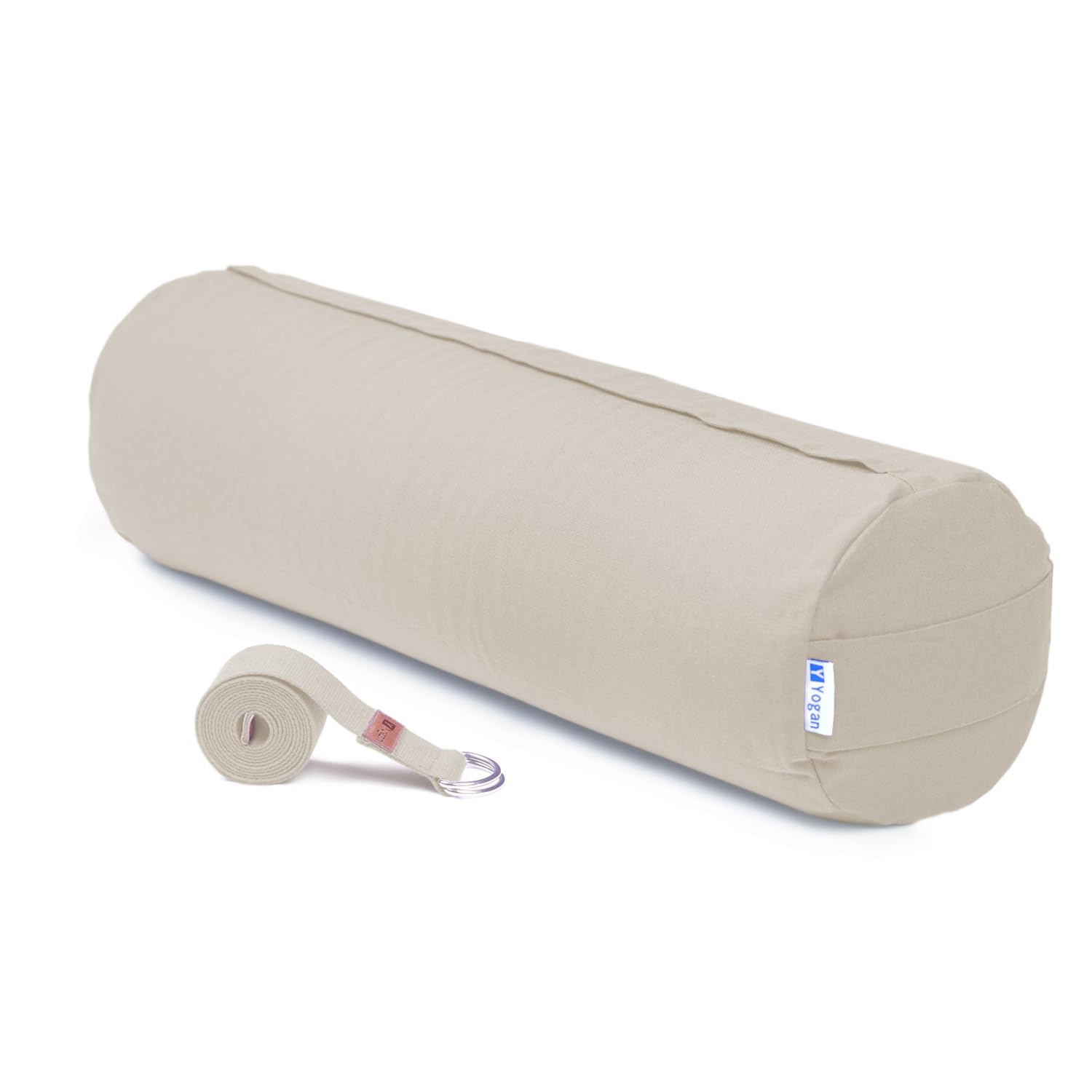 Yogan Yoga Bolster with a Yoga Belt/Strap | Natural Buckwheat Hulls Filling | Outer Cover (Could be Removed and Washed) - Made of 100% Organic Cotton (Ivory White) — image 1