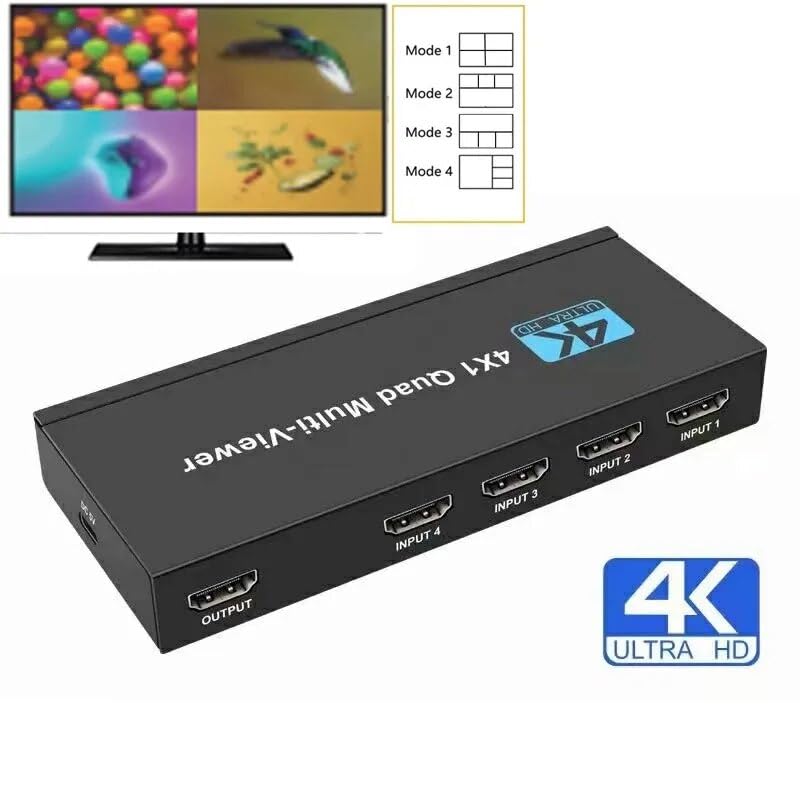 Image of MICROWARE HDMI Multiviewer Switch 4x1, HDMI Quad Multi-Viewer with Seamless Switch, Split Screen,5 Display Modes,with IR Remote /Software /Push Button Selector for Security Camera, Gaming Consoles