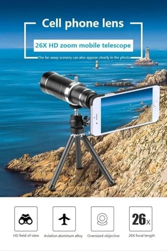 Image of Smars 26X 4K HD Dual Zoom Telephoto Mobile Lens with Tripod, Ultra Wide Angle Universal External Smartphone Camera Lens with Background Blur