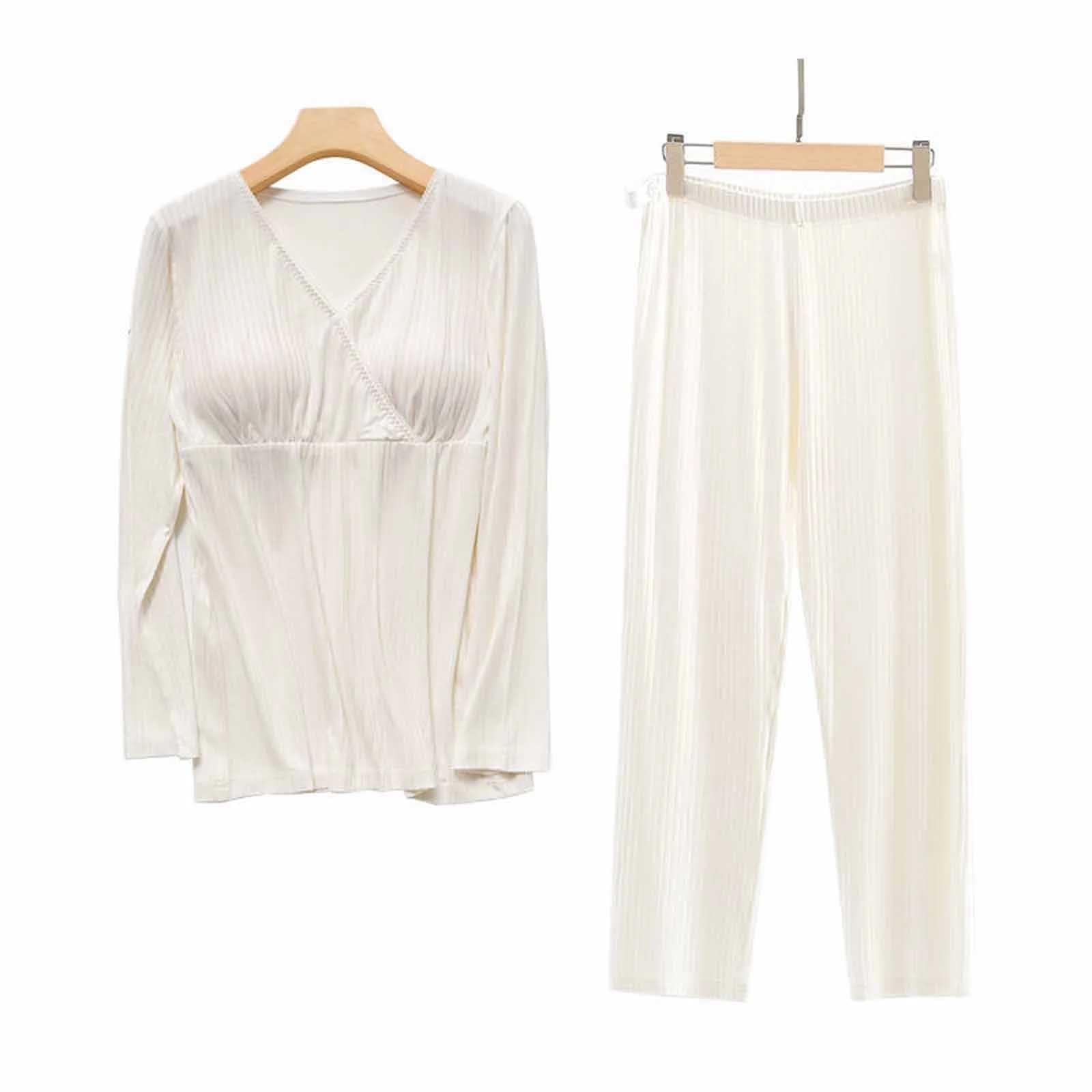 Stillpyjama Damen Lang Stillschlafanzug Baumwolle Umstandspyjama Lang Schwangerschaft Pyjama Set Stillfunktion Nachtwäsche Langarm Winter Umstandsmode Schlafanzüge Stillmode für Stillzeit Hausanzug