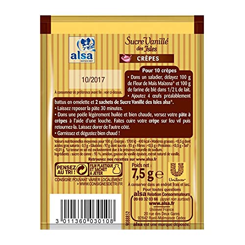 ALSA - Sucre Vanillé Des Isles 53G - Le secret d'une pâtisserie savoureuse et parfumée - Idéal pour vos préparations sucrées - Aide à la pâtisserie - Lot De 4 - Vendu Par Lot