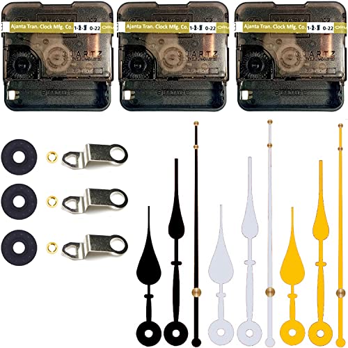 Image of YOPY� Combo 3 of Ajanta Mfg. Battery Operated Plastic Ticking Wall Clock Movement Machine with Hands (Needles : Antique Black,White,Gold)