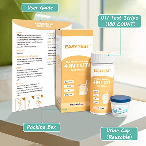 Uti Test Strips For Women - 4 In 1 + 100 Strips - Quick & Accurate Urinary Tract Infection Test Strips - Easy To Test Leukocytes, Nitrite, Ph, Uti Severity (Blood) #TOP3