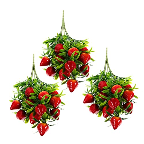 OFFSCH 3pcs Simulation Strawberry Bouquet Faux Plants Artificial Flower Arrangements Artificial Wedding Bouquet Fake Flower Stem Fake Strawberry Kitchen Photography Props Strawberry Picks