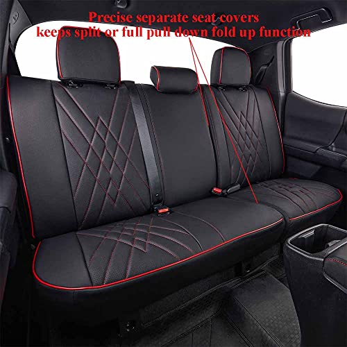 Image of EKR Tacoma Leather Car Seat Covers Custom Fit for Toyota Tacoma 2012 2013 2014 2015 (Regular Seats) - Truck Seat Covers Full Set,Faux Leather(Black with Red Trim)