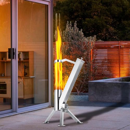 CHARMELEON Wood Pellet Fire Pit for Outside – Portable Wood Pellet Heater – Stainless Steel Outdoor Fire Pits for Backyard – Patio Rocket Stove – Silver-S