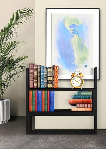 Image of SBF Furniture Wooden Bookcase for Home Office and Library Engineering Wood Space Saving Bookrack Freestanding Books Holder Stylish Book Organizer (Square 3 Step) (Black) DIY(Do-It-Yourself)