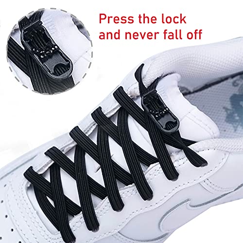 Booyckiy No Tie Elastic Shoelaces For Kids, Adults And Elderly, Adjustable Tieless Shoe Laces For Sneakers Boots And Casual Shoes - 16 Colors, 41 Inch, Black #TOP3