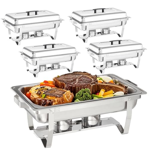 Chafing Dish Buffet Set 4 Packs,8 Quart Stainless Steel Foldable Rectangular Chafing Full Size Food Pan,Chafing Servers With Covers buffet servers and food warmers for parties wedding outdoor banquet