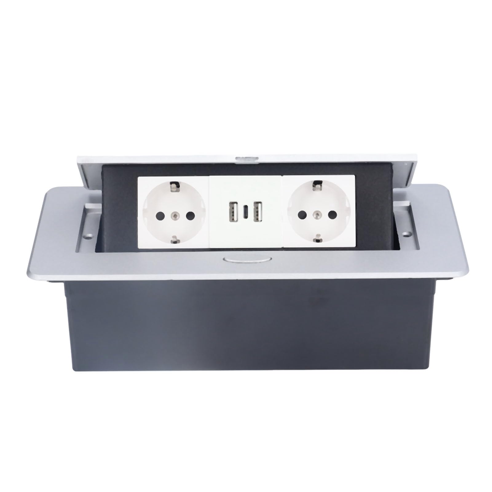 Prise Murale Double 16a Avec 2 Ports Usb Type C 3.4a Charge Rapide Pour Maison Bureau Encastrable