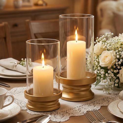 Gold Hurricane Candle Holders Set of 2