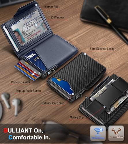 Image of BULLIANT Men Slim Leather Wallet Metal Case Money Clip-Magnetic Closure