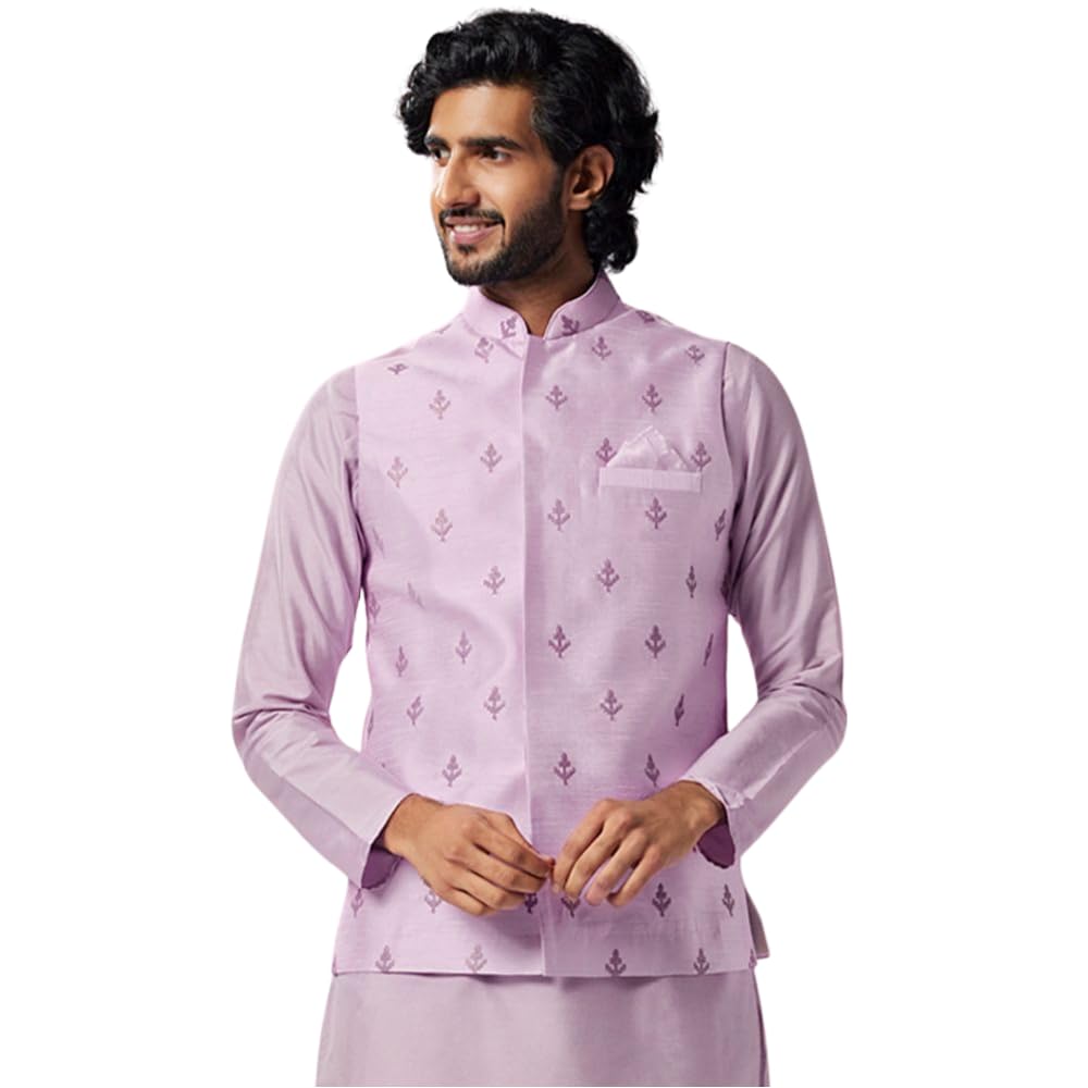 kisah Men's Nehru Jacket, Black Silk Blend, Embellished Mandarin Collar Regular Fit Sleeveless-picture-36