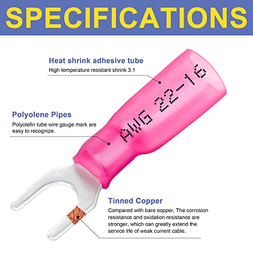 image for haisstronica 100pcs #10 Red Heat Shrink Fork Connectors,22-16 Gauge In