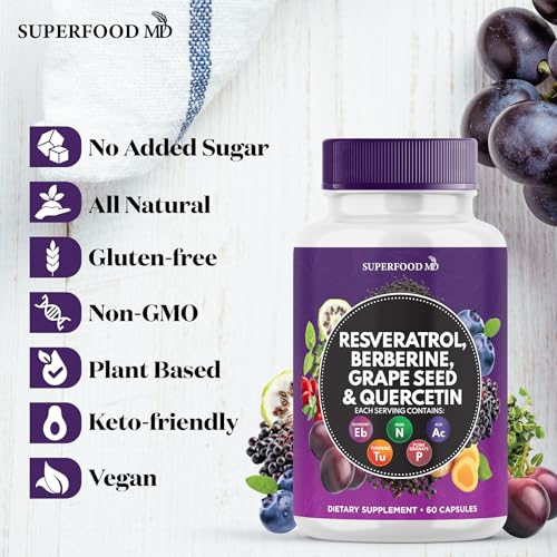 resveratrol berberine grape seed extract quercetin - polyphenol supplement with noni extract n-acetyl cysteine acai extract - made in the usa - 120 capsules