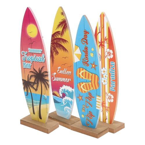 BESPORTBLE Lot de 4 Décorations Planche Surf Miniature en Bois Naturelle, Décor Nautique Vintage, Ornement pour Chambre D'garçon et Filles, Bureau ou Salon...