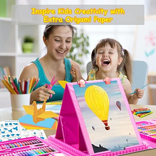 Art Kit, 272 Pack Art Set Drawing Kit for Kids Girls Boys, Deluxe Gift Art Supplies with Trifold Easel, Origami Paper, Coloring Pad, Sketch Pad, Pastels, Crayons, Pencils, Watercolors (Pink) 4 51BKswAnZmL. AC
