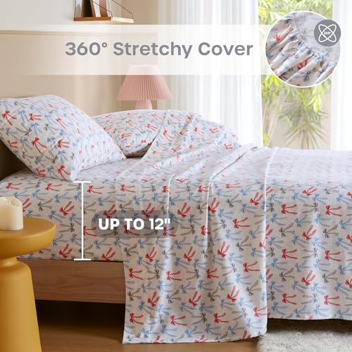 Image of Intelligent Design Flannel Sheets Twin, Cozy Soft 100% Cotton Flannel Bedding, Printed Warm Twin Sheets Set, Ultra Soft Cold Weather Bed Sheet Set, Happy Bows, 3 Piece