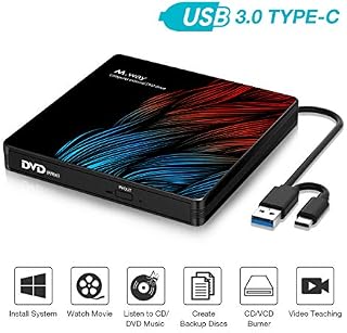 M WAY External DVD Drive, USB 3.0 External DVD CD ROM Drive, USB-C