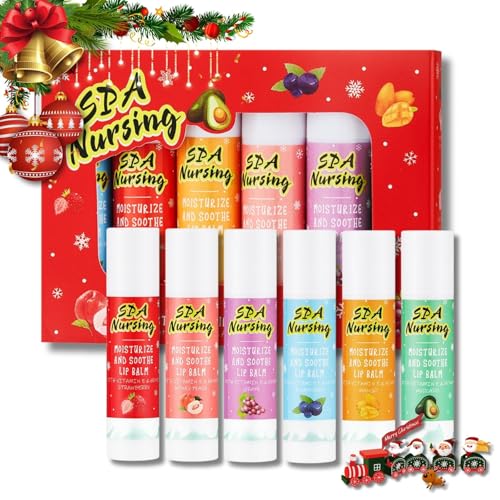 Lippenpflegestift Set 6 Stück Lippenpflege Geschenkset Weihnachten Lippenbalsam Set mit Fruchtaromen Hydratisierende lippenpflege gegen Trockenheit Perfektes geschenke für teenager mädchen