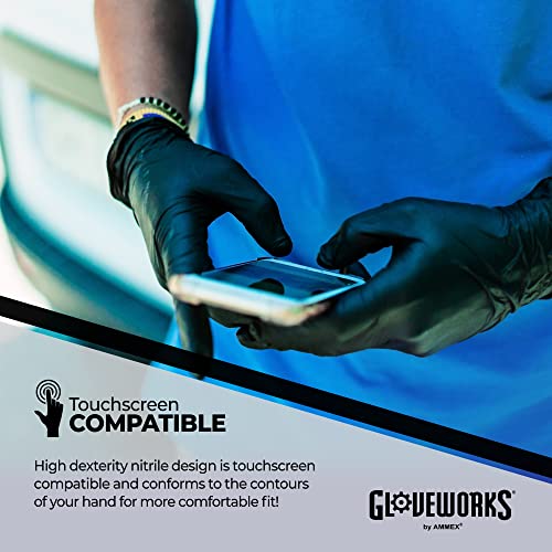 Gloveworks Black Disposable Nitrile Industrial Gloves, 5 Mil, Latex & Powder-Free, Food-Safe, Textured, Large, Box Of 100 #TOP3