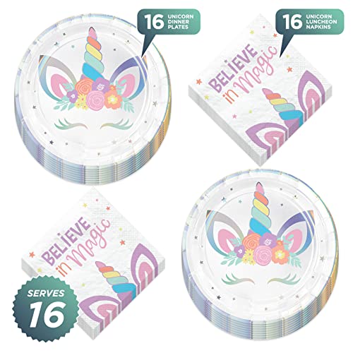 Floral Metallic Unicorn Party Paper Dessert Plates And Beverage Napkins (Serves 16) #TOP1
