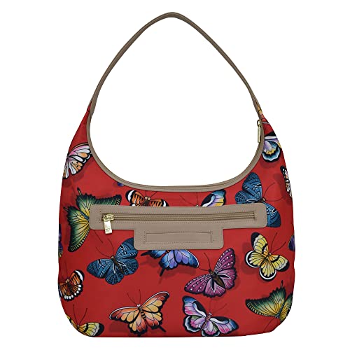Image of Anuschka Large Sling Hobo - Wanderlust Collection - Nylon Fabric with Genuine Leather Trim and Artwork Print