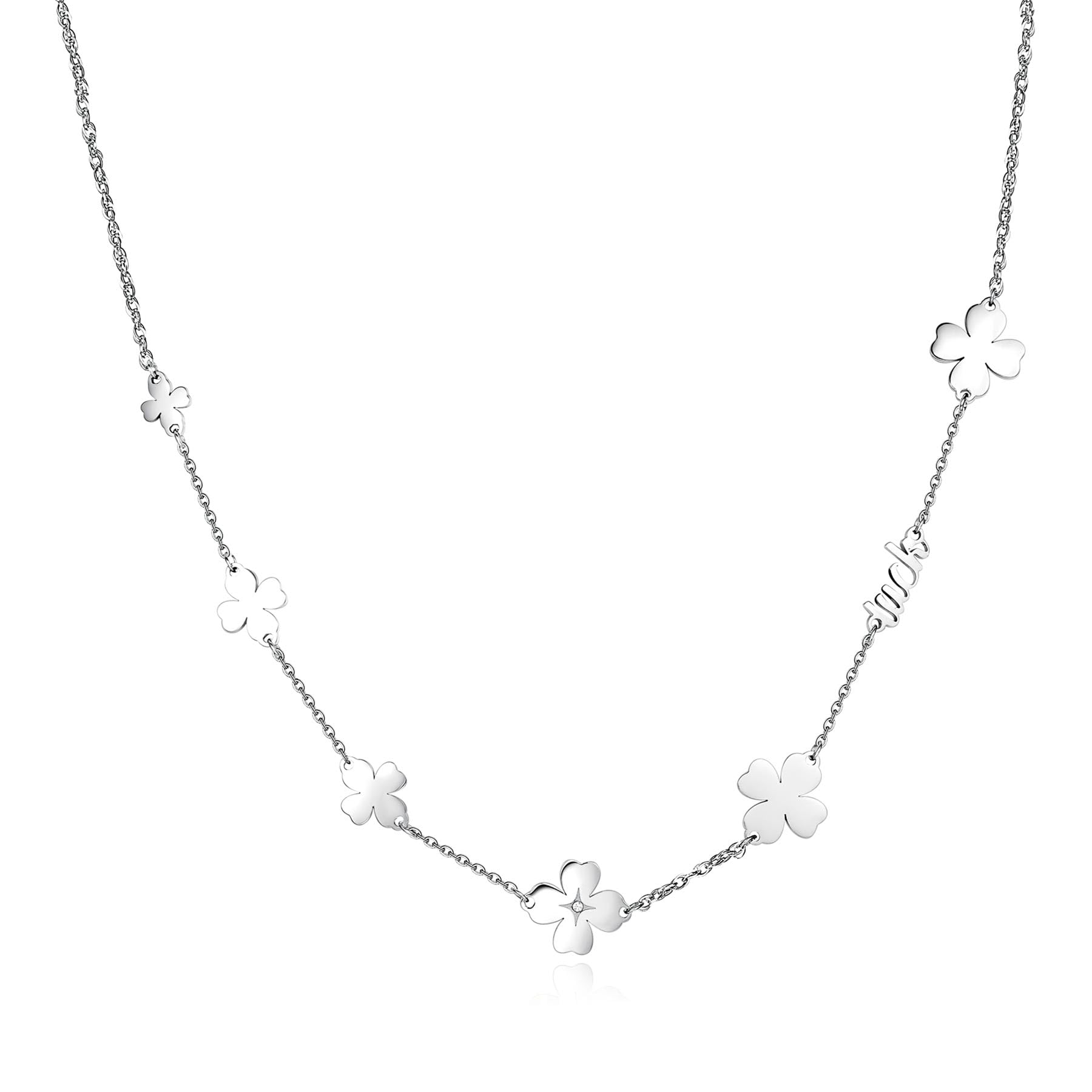 S'Agapõ Collana Girocollo Donna, Collana Donna in Acciaio e Cristalli con Simbolo Quadrifoglio | Collezione Fancy - SFC06