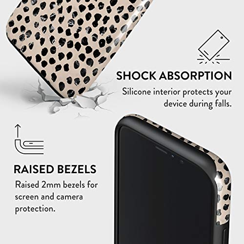 Burga Phone Case Compatible With Iphone Xr - Hybrid 2-Layer Hard Shell + Silicone Protective Case -Black Polka Dots Pattern Nude Almond Latte - Scratch-Resistant Shockproof Cover #TOP4
