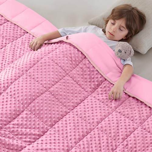 anfie Weighted Blanket Kids(50"x60" 5lbs) Weighted Blanket Cooling Blanket for Sleeping,Throw Size Breathable Blanket with Premium Glass Bead(Pink)