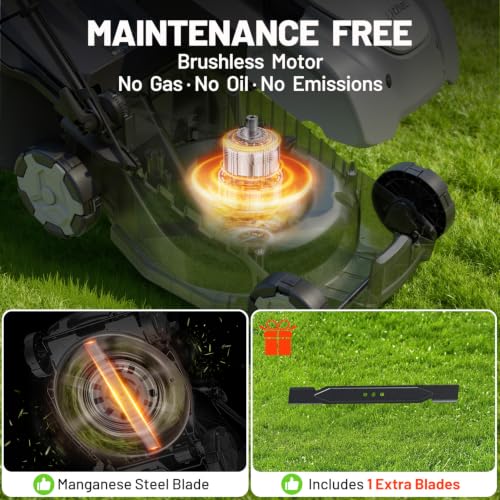 Image of Litheli Electric Lawn Mower Cordless,Grass Cutter Machine for 3200 Sq. Ft, Brushless Motor, 16 in Cutting Width, 6 Level Cutting Height, 2 * 5.0 Ah Batteries and Charger, 2-in-1 Mulch /Bag
