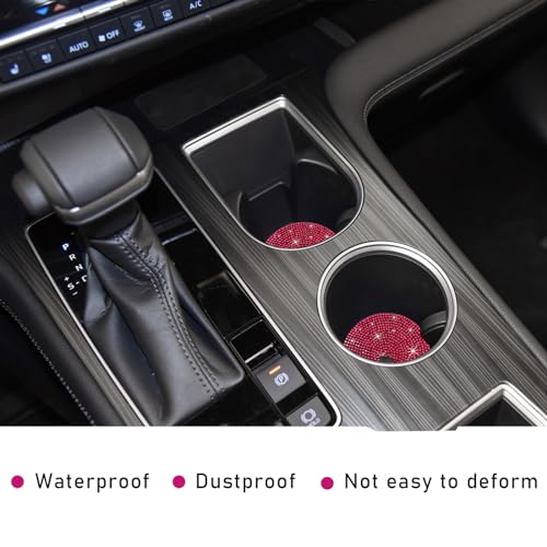 Image of Ziciner 2PCS Bling Car Cup Holder Coaster, 2.73 Inch Anti-Slip Cup Insert Coasters, Crystal Rhinestone Auto Drink Cup Mat, Universal Interior Decor Car Accessories for Women Girls (Red)