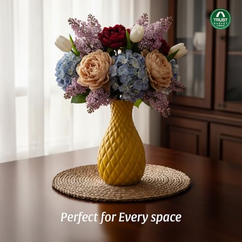 Image of TrustBasket Serenity Decorative Plastic Flower Vase Set Yellow Pink, Modern Table Top Home Accent for Living Room Bedroom Dining Office, Minimalist Durable Lightweight Decorative Set of 2